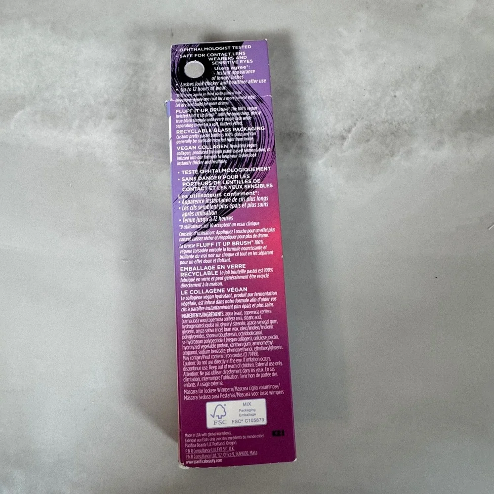 Pacifica Vegan Collagen Fluffy Lash‎ Mascara Feathery Fluttery Lashes 7g/.24 oz